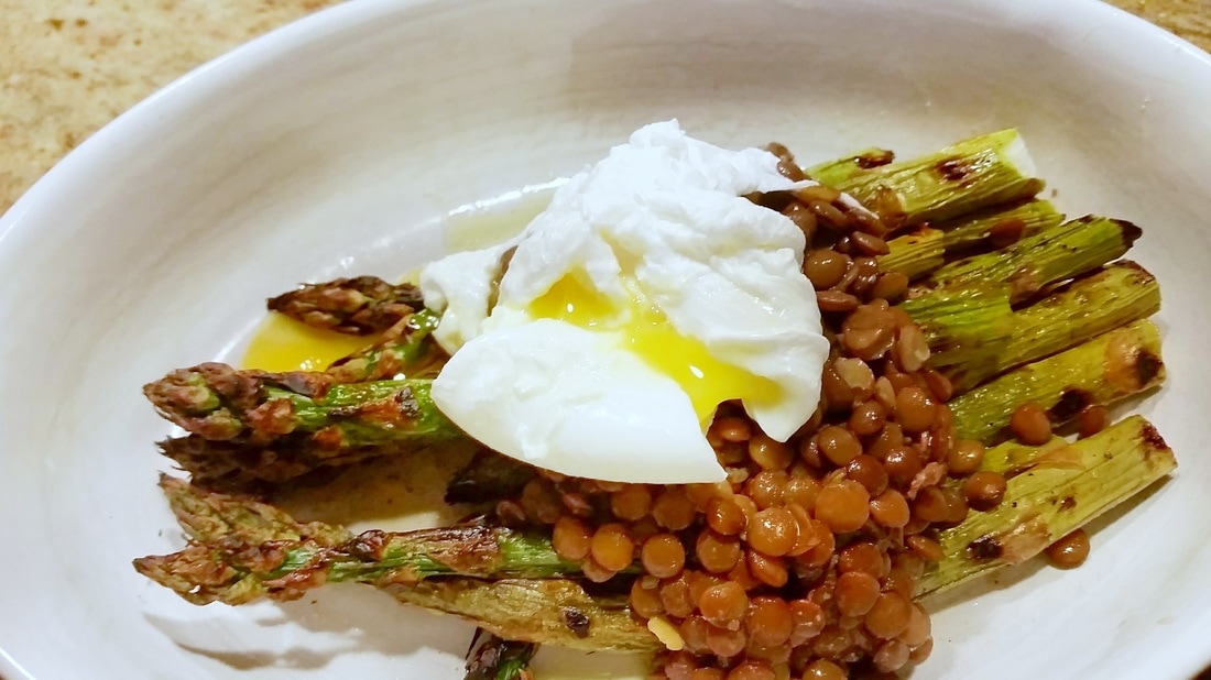 Asparagus and Green Lentils with Poached Egg